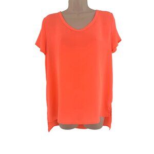 Size Small FLUORESCENT ORANGE CHIFFON LOOSE FITTING‎ HIGH-LOW BLOUSE Top Shirt